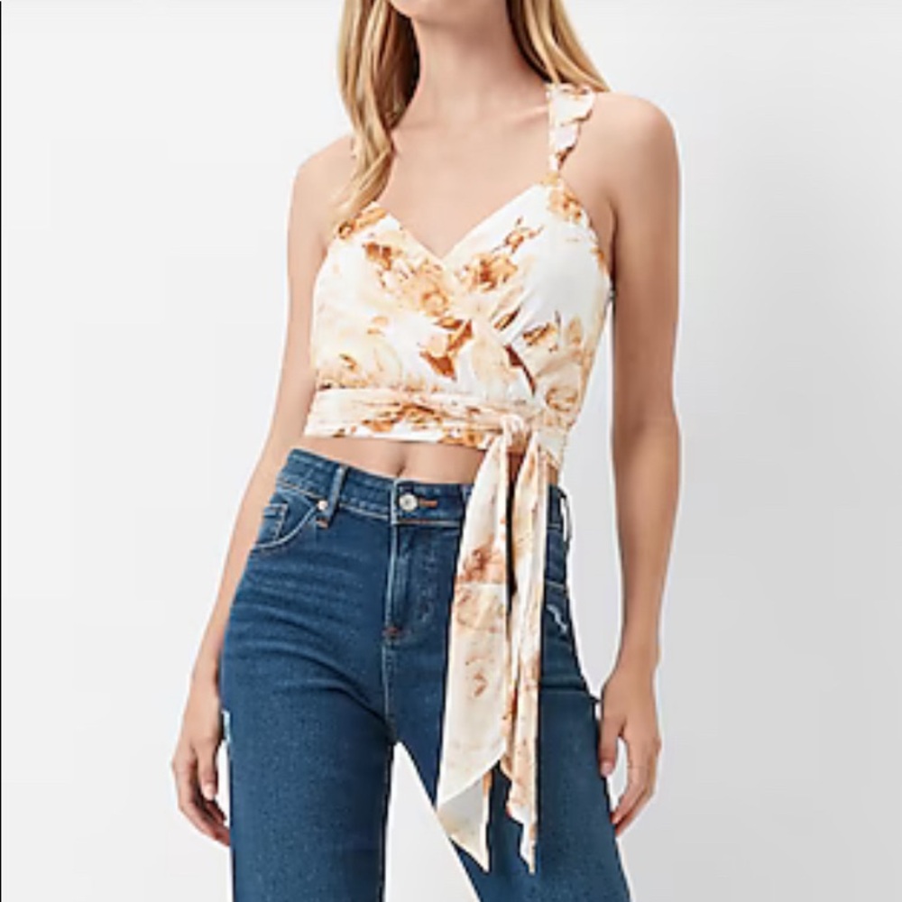 NWTG Express - Floral Ruffle Strap Tie Waist Cami
